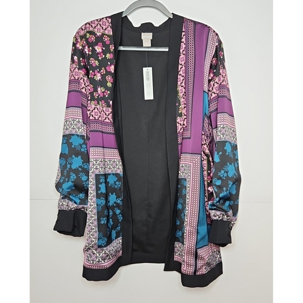 Chicos‎ Womens Patchwork Open Front Multicolor Cardigan Size 4 (XXL) NWT - Picture 3 of 9